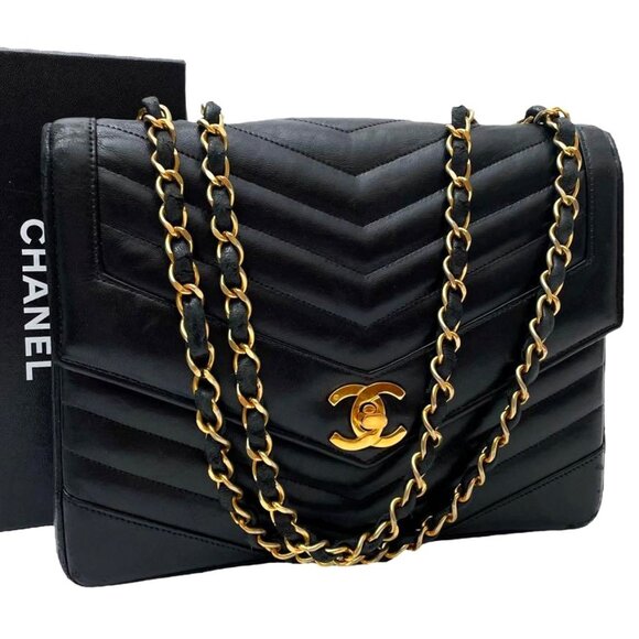 CHANEL 24K Classic Flap Bag Vintage Envelope Chevron Lambskin Leather Purse - Picture 1 of 11